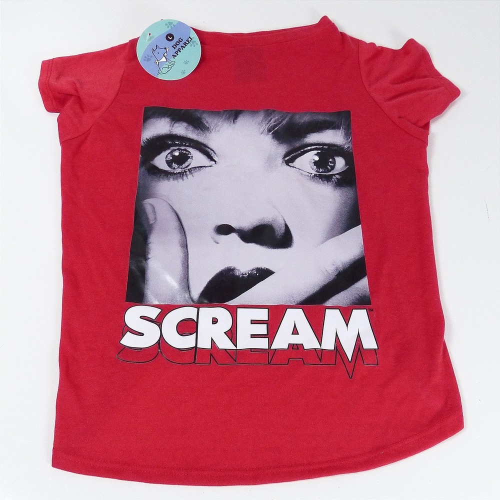 Scream Movie Cover Graphic Pet Dog T-Shirt Red Sz Large Halloween Costume NWT